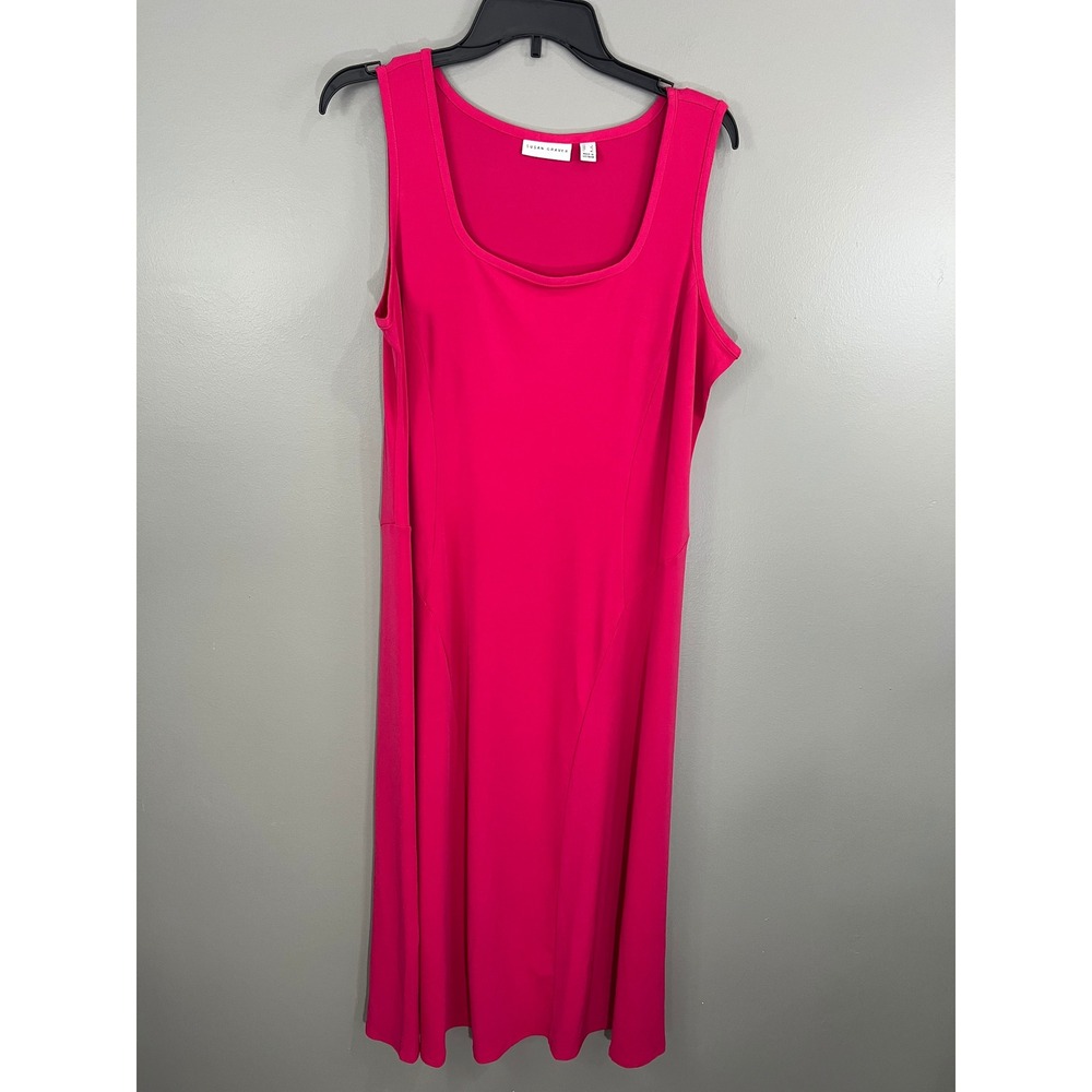 Susan Graver Midi Dress Womens L Pink Great Sleeveless Scoop Neck A-Line Stretch
